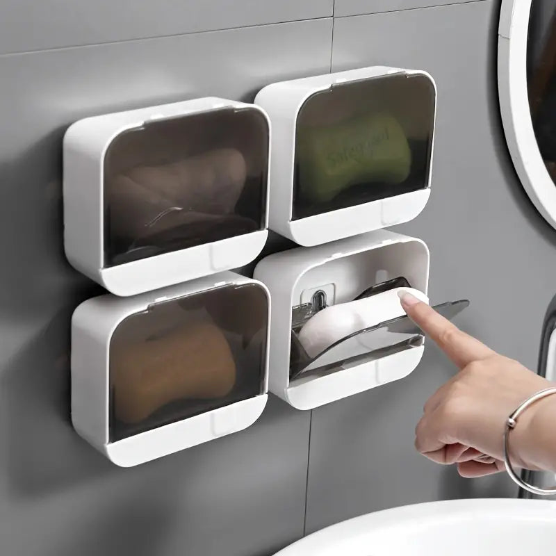 Bathroom Soap Holder Flip Lid Soap StoragePunch Soap Dish With Drain