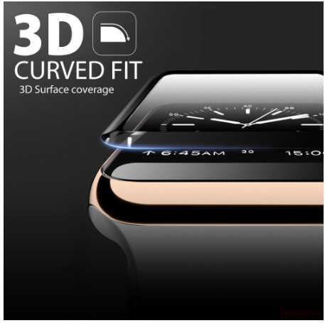 Compatible Smart Watch 3D Full Screen Tempered Glass - 38mm/40mm/42mm/44mm (Black)-38mm
