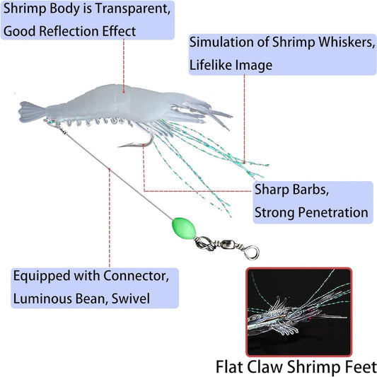 7 pcs / OPP Luminous Shrimp Silicon Soft Lure Catch Fish Artificial Bait Hook