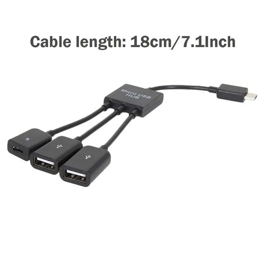 3 In 1 Micro USB OTG USB Hub Adapter Cable