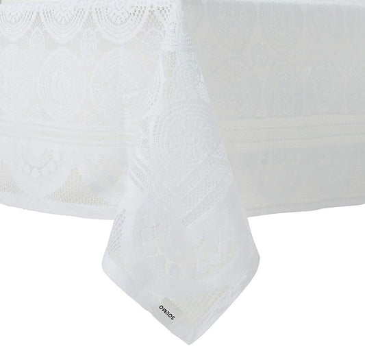 Dining Table Cover White Croshia Cloth Net For 6 Seater 60*90 Inches (Self Design)