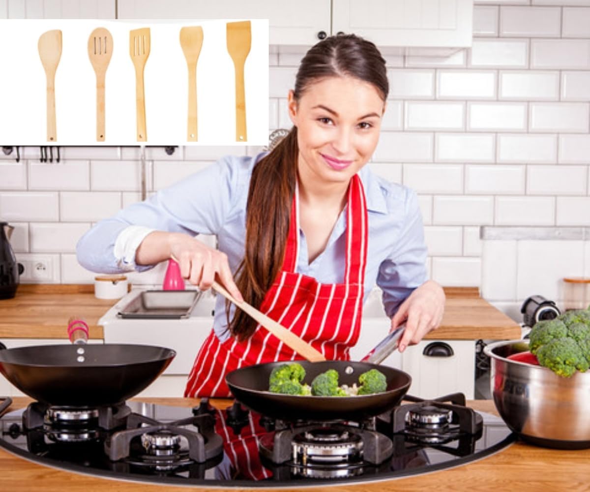 5 Pcs Wooden Utensil Kitchen Spatula Set