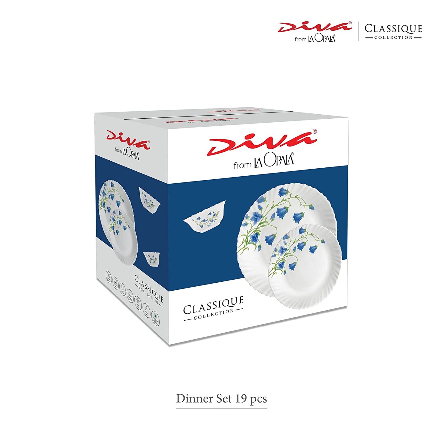 La Opal Glass, Classique Collection, Glass Dinner Set 21 pcs-ASTER BLUE