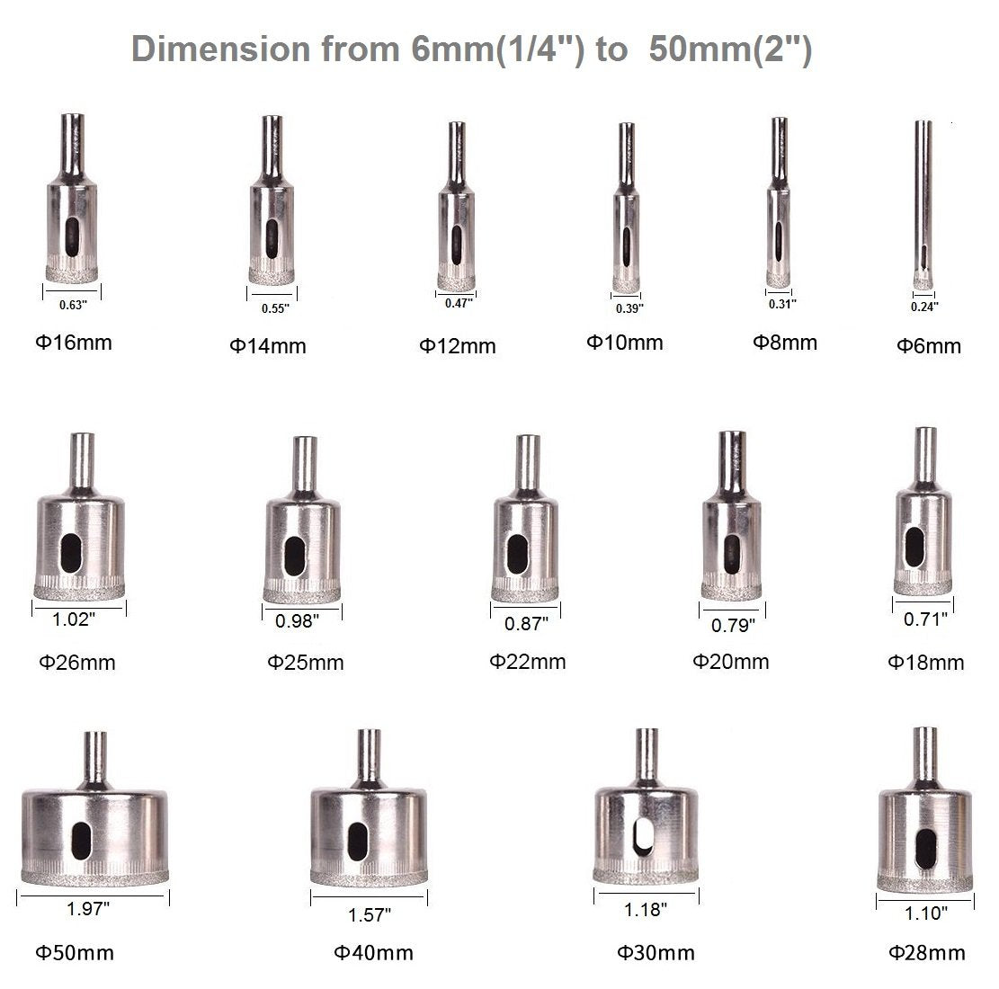 15PCS Diamond Hole Saw Drill Bit Set
