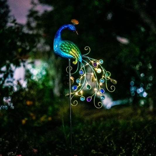 Waterproof Solar Garden Decor Stake Lights Beautiful Metal Peacock Design