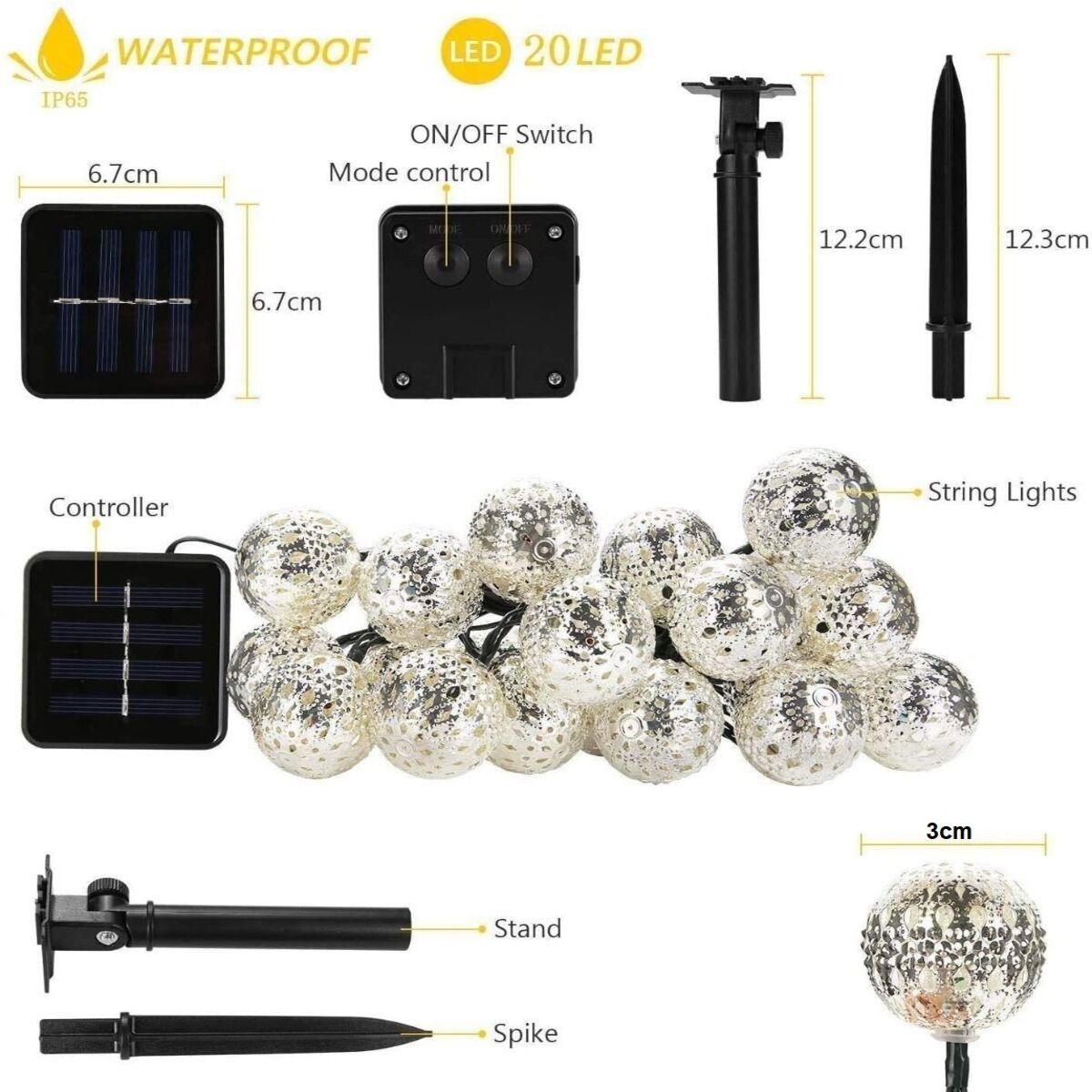 Solar Power LED Globe String Lights