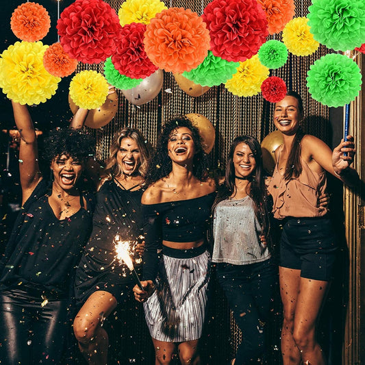 Rainbow Hanging Tissue Paper Pom Poms