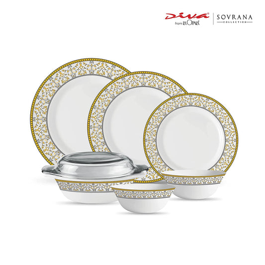 La Opal Glass Diva, Sovrana Collection, Opal Glass Dinner Set 35 Pieces-MOROCCAN GOLD