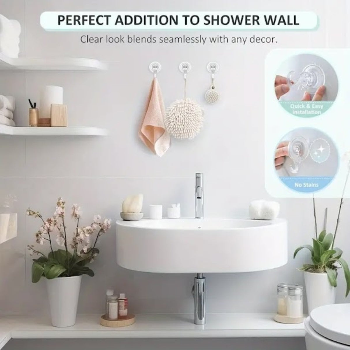 2Pcs Vacuum Suction Waterproof Shower Razor Holder - Removable Reusable