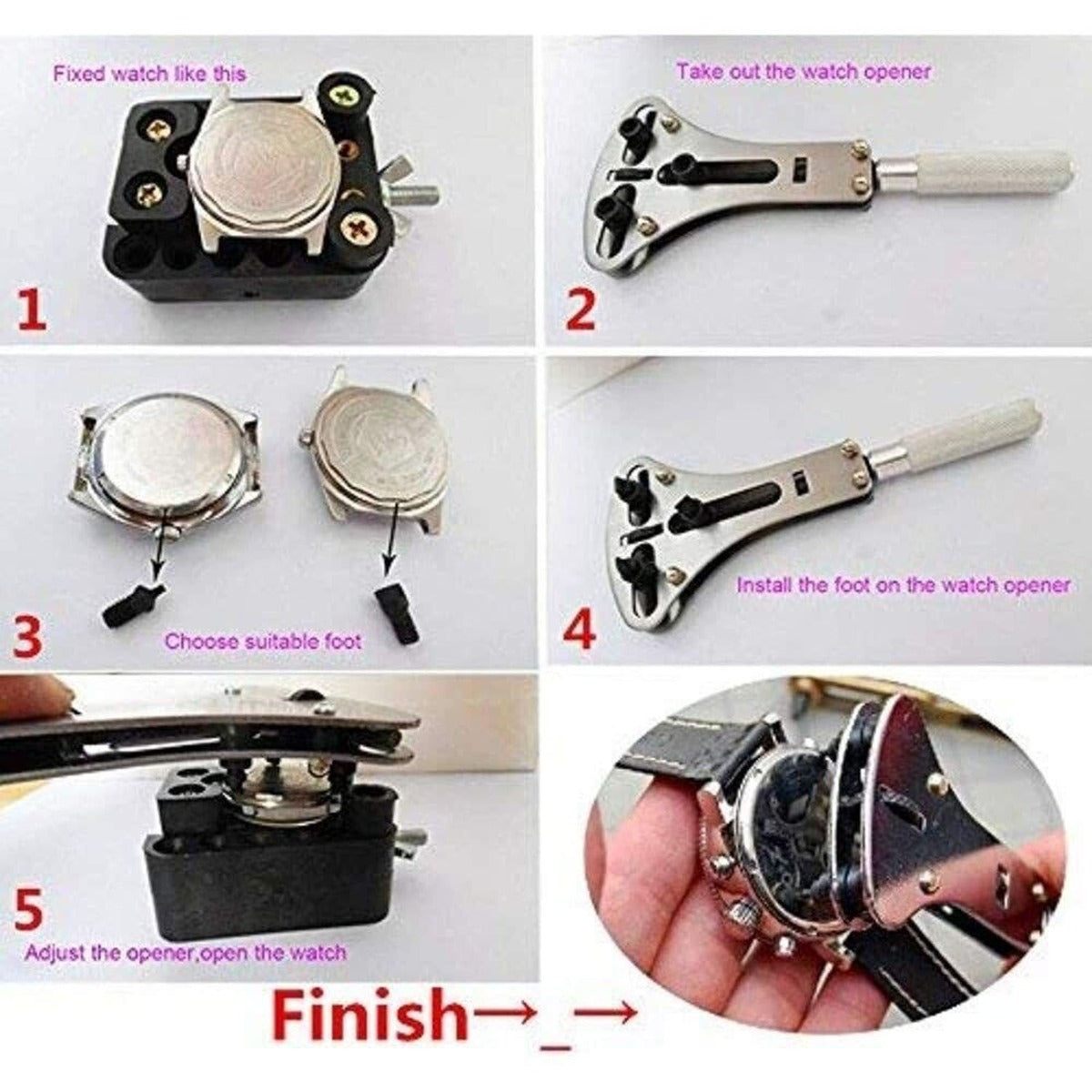 Watch Back Case Opener With 18 Pcs Clamps Kits