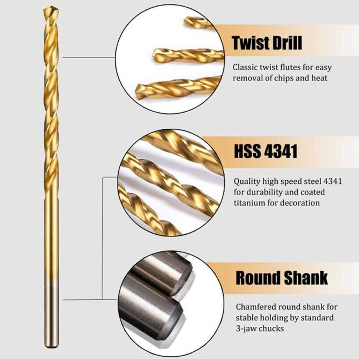Titanium Twist Drill Bits Set of 50pcs