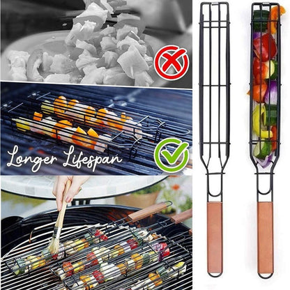 BBQ Non-Stick Single Kabob Grilling Basket and Smoker