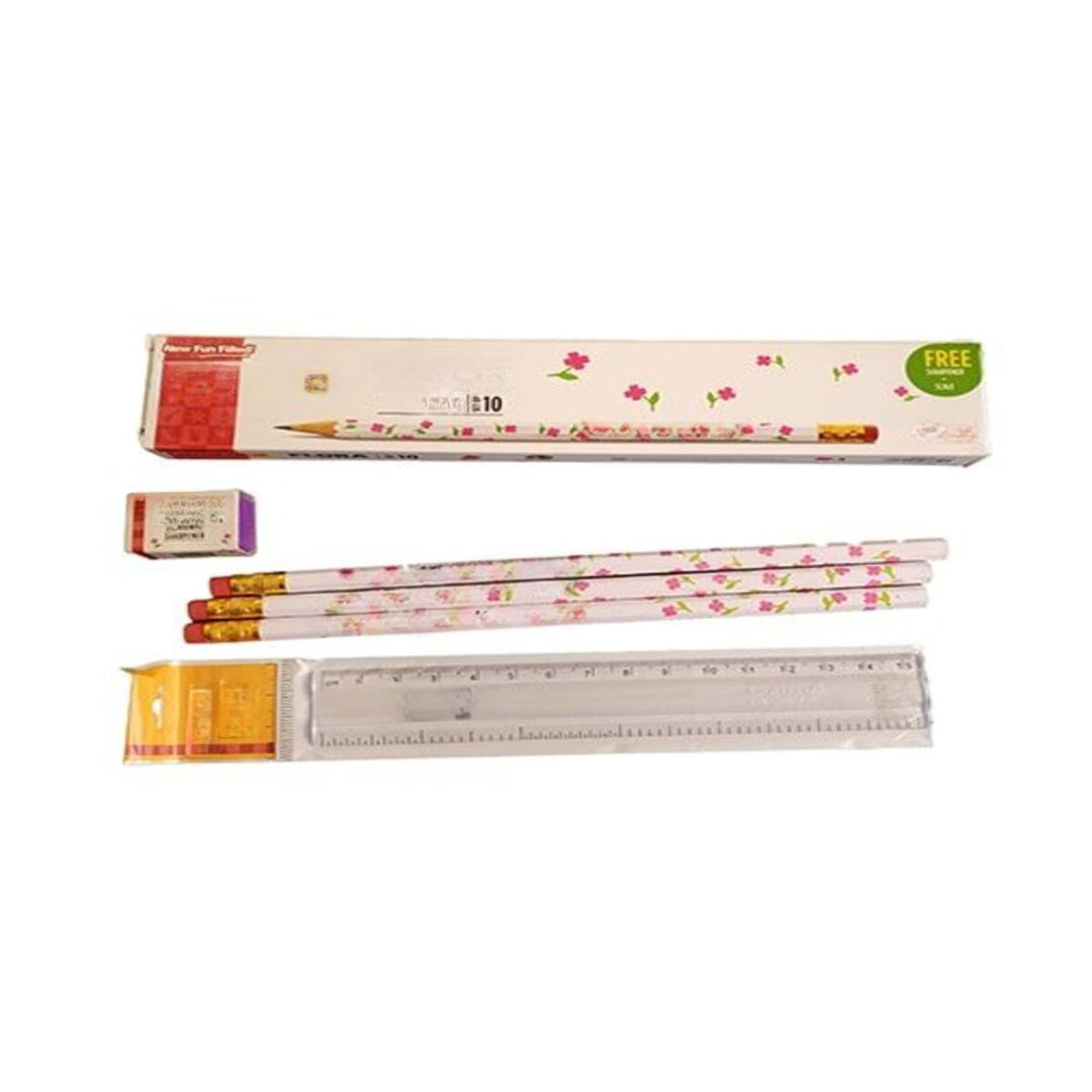 Flora Classic Dark Smooth Pencils with Free Sharpener and Scale