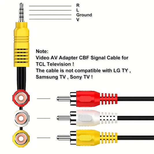 3 RCA To 3.5mm AV Input Adapter Cable