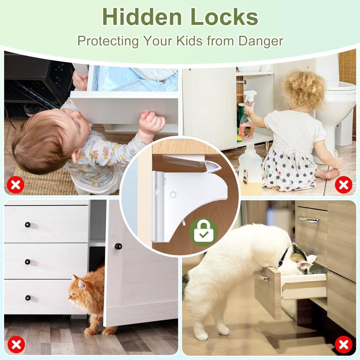 4pcs Babyproof Magnetic Cabinet Locks