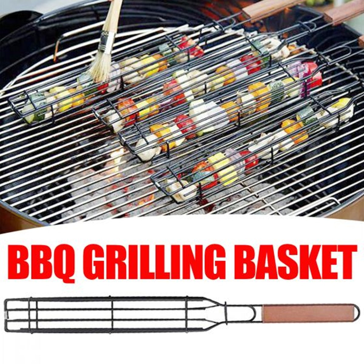 BBQ Non-Stick Single Kabob Grilling Basket and Smoker