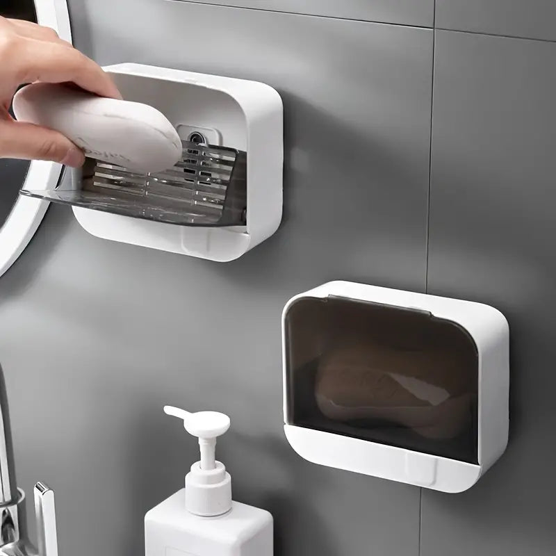 Bathroom Soap Holder Flip Lid Soap StoragePunch Soap Dish With Drain
