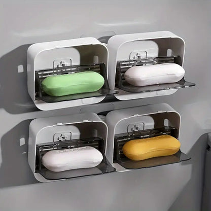 Bathroom Soap Holder Flip Lid Soap StoragePunch Soap Dish With Drain