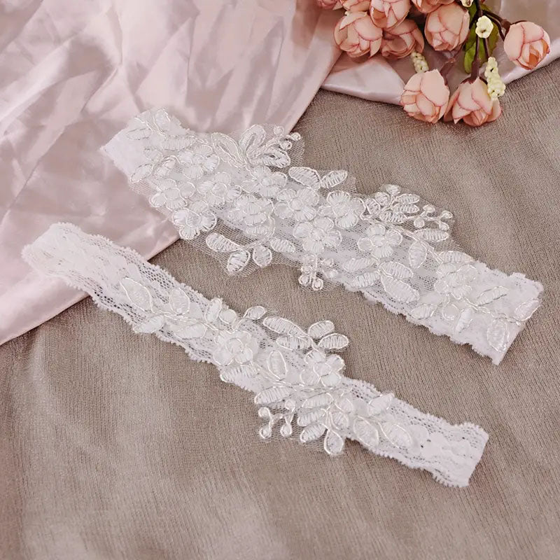 2pcs bridal lace garter with flower leg rings