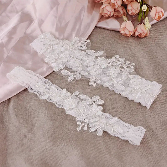 2pcs bridal lace garter with flower leg rings
