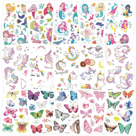 8 Sheets Glitter Mermaid & Unicorn Temporary Tattoo Stickers