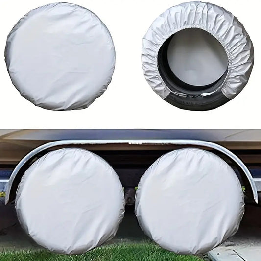 Tire Covers For Wheel (4 Pack Silver), Waterproof UV Sun Protectors For Motorhome Boat Trailer Camper Van SUV
