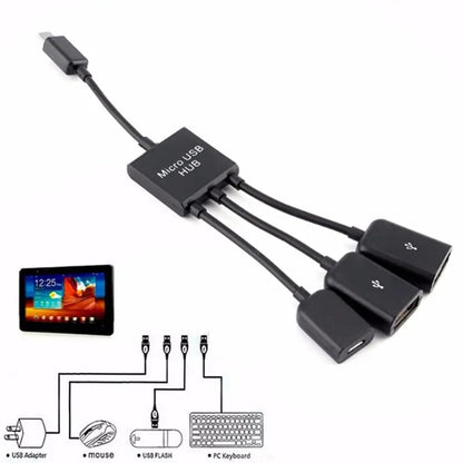 3 In 1 Micro USB OTG USB Hub Adapter Cable