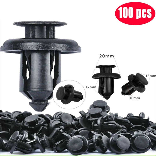 100 Pcs 10mm Bumper Retainer Clips - Black