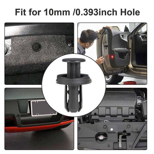 100 Pcs 10mm Bumper Retainer Clips - Black