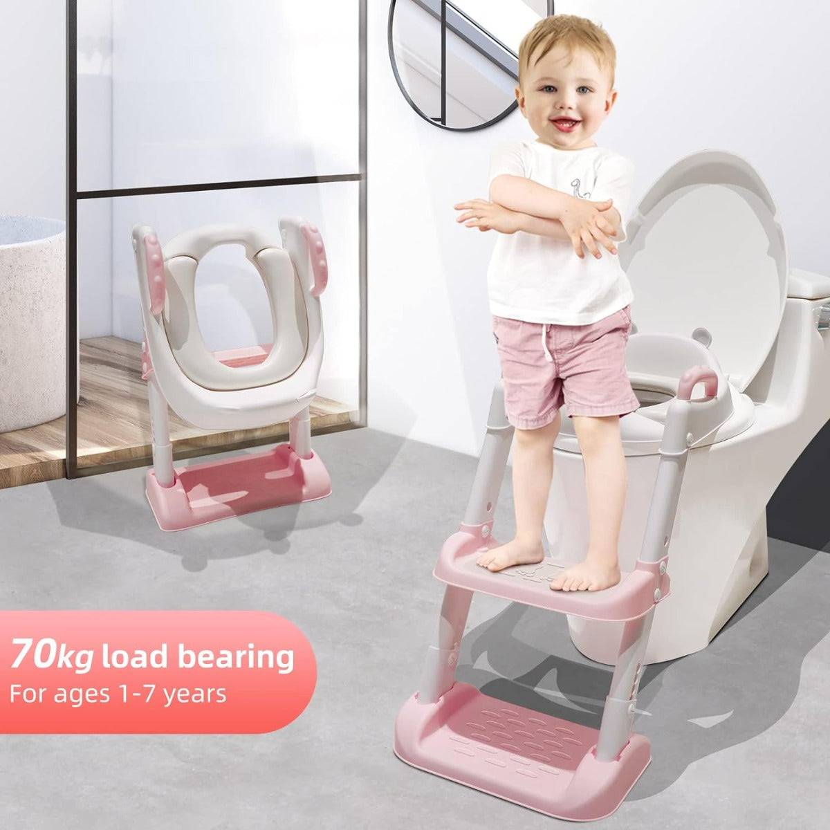 Potty Training Child Toilet Seat with Ladder - peach