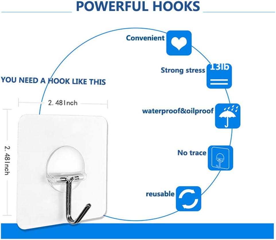 Wall Hooks 13lb(Max) Transparent Seamless Hooks
