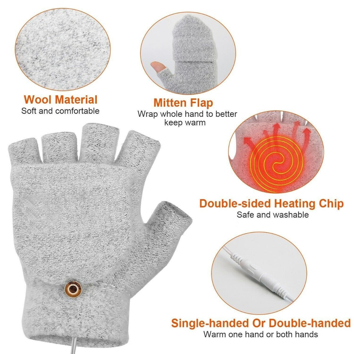 USB Heating Gloves -Grey