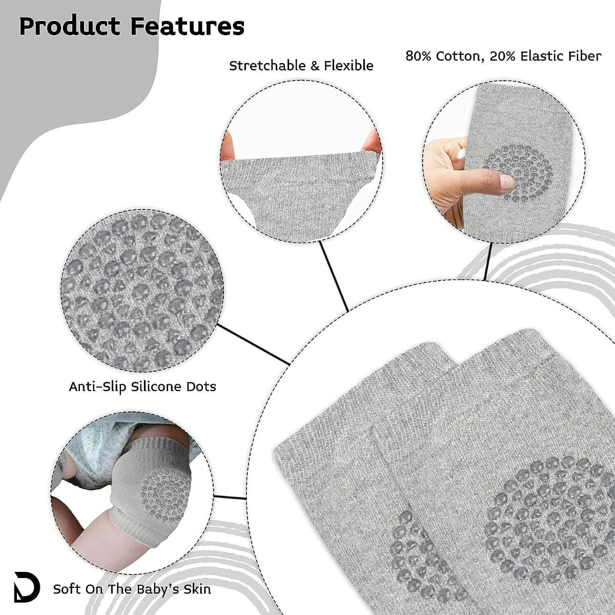 Baby Crawling Cushion Knee Pads Grey
