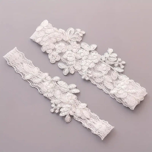 2pcs bridal lace garter with flower leg rings