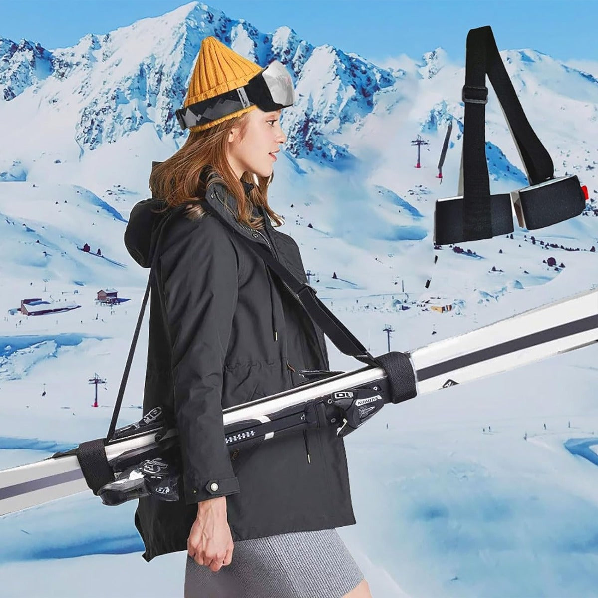 Adjustable Ski Carrier Strap with Cushioned Shoulder Holder