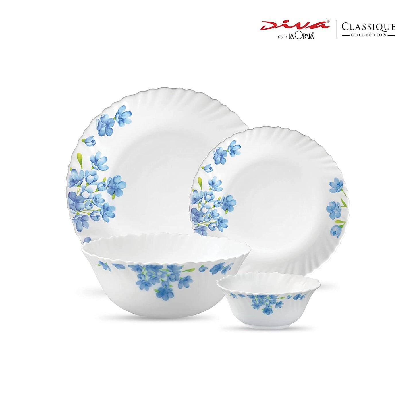 La Opal Glass, Classique Collection, Glass Dinner Set 21 pcs-ASTER BLUE