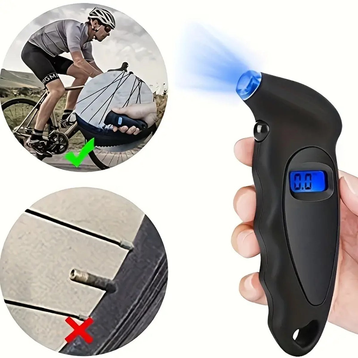 Black Digital Car Tire Pressure Gauge With LCD Display Pressure Gauge
