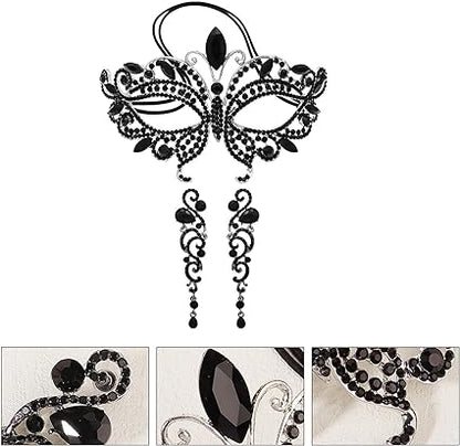 Vintage Mask Earrings Set Full Of Rhinestone Eye Cover Accessories