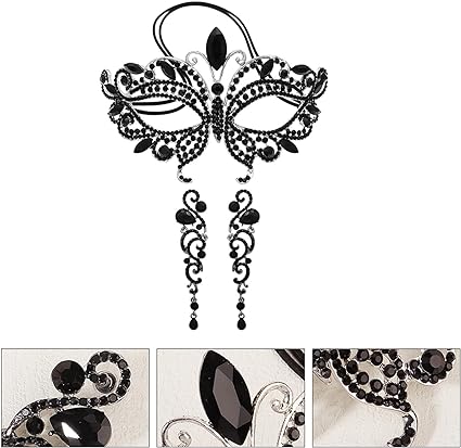 Vintage Mask Earrings Set Full Of Rhinestone Eye Cover Accessories