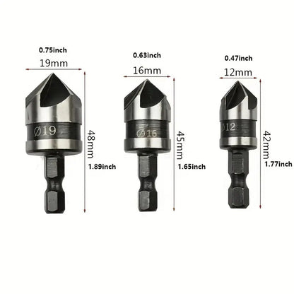 3pcs 1/4 INCHES Hex 12/16/19mm Countersink