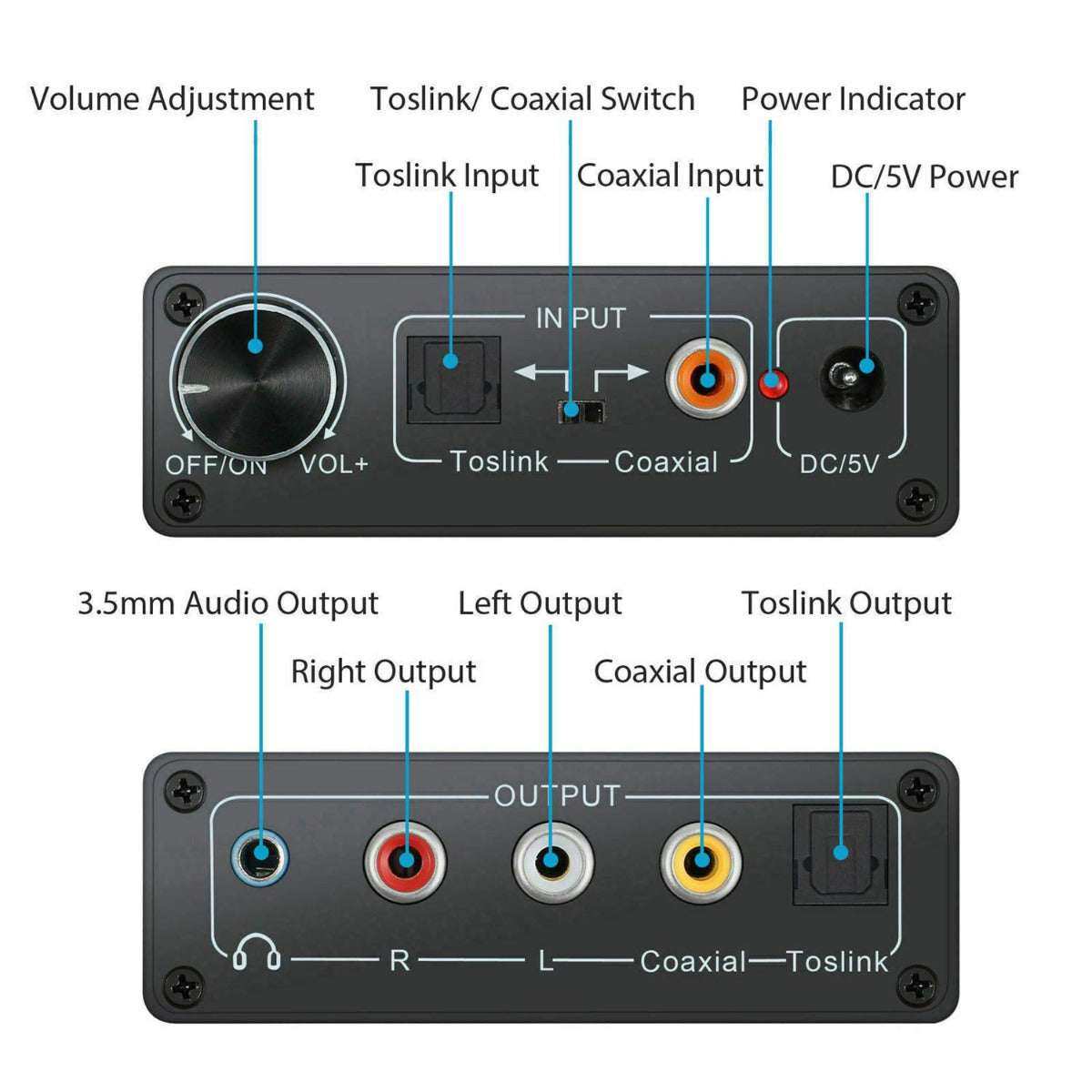 2 RCA Audio Control Converter Digital to Analog Optical to Coaxial Birectional