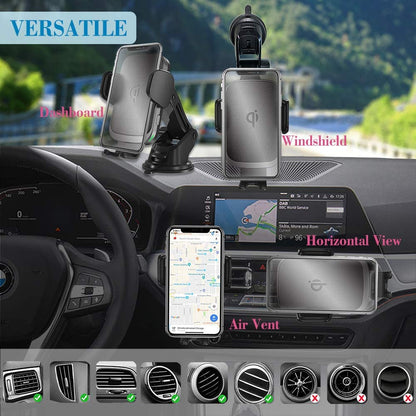 15W Fast Wireless Car Charger Vent Mount with CLIP AND SUCKING DISC