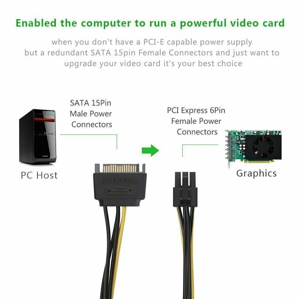 15pin SATA Power to 6pin PCIe PCI-e PCI Express Adapter Cable