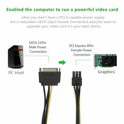 15pin SATA Power to 6pin PCIe PCI-e PCI Express Adapter Cable