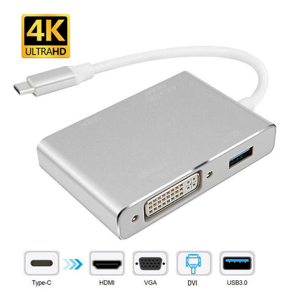 Type-C to DVI HDTV VGA Multiport Display Adapter