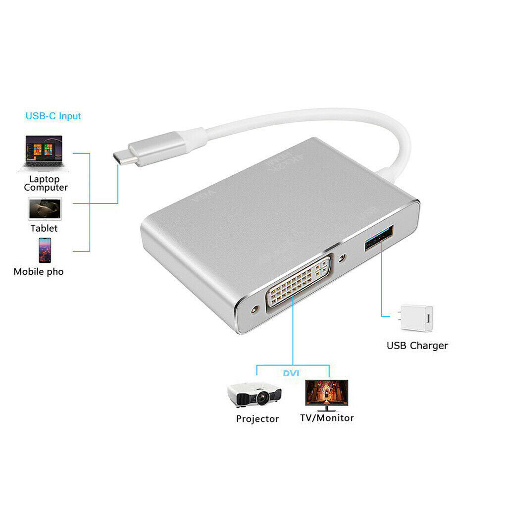 Type-C to DVI HDTV VGA Multiport Display Adapter