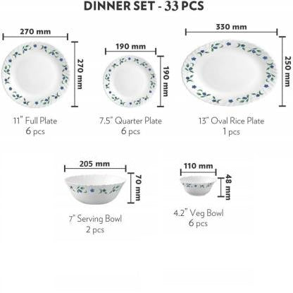 La Opal Glass, Classique Collection, Glass Dinner Set 21 pcs-JUNIPER BLUE