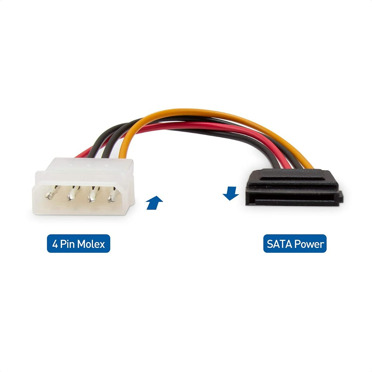 6" 4-Pin Molex Male To 15-Pin SATA Female Power Cable