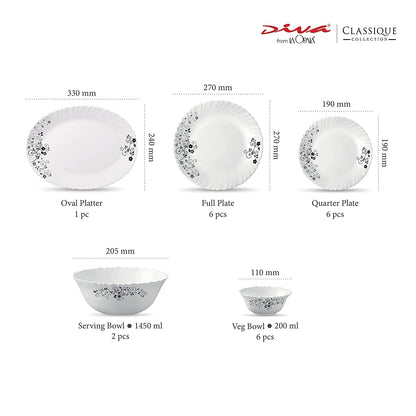 La Opal Glass, Classique Collection, Glass Dinner Set 21 pcs-MYSTRIO BLACK