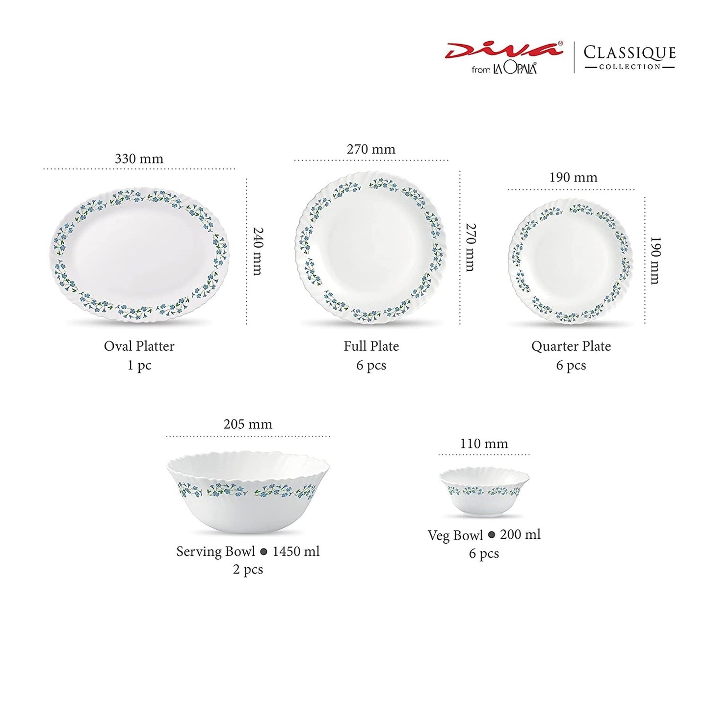 La Opal Glass, Classique Collection, Glass Dinner Set 21 pcs-DAZZLE PURPLE